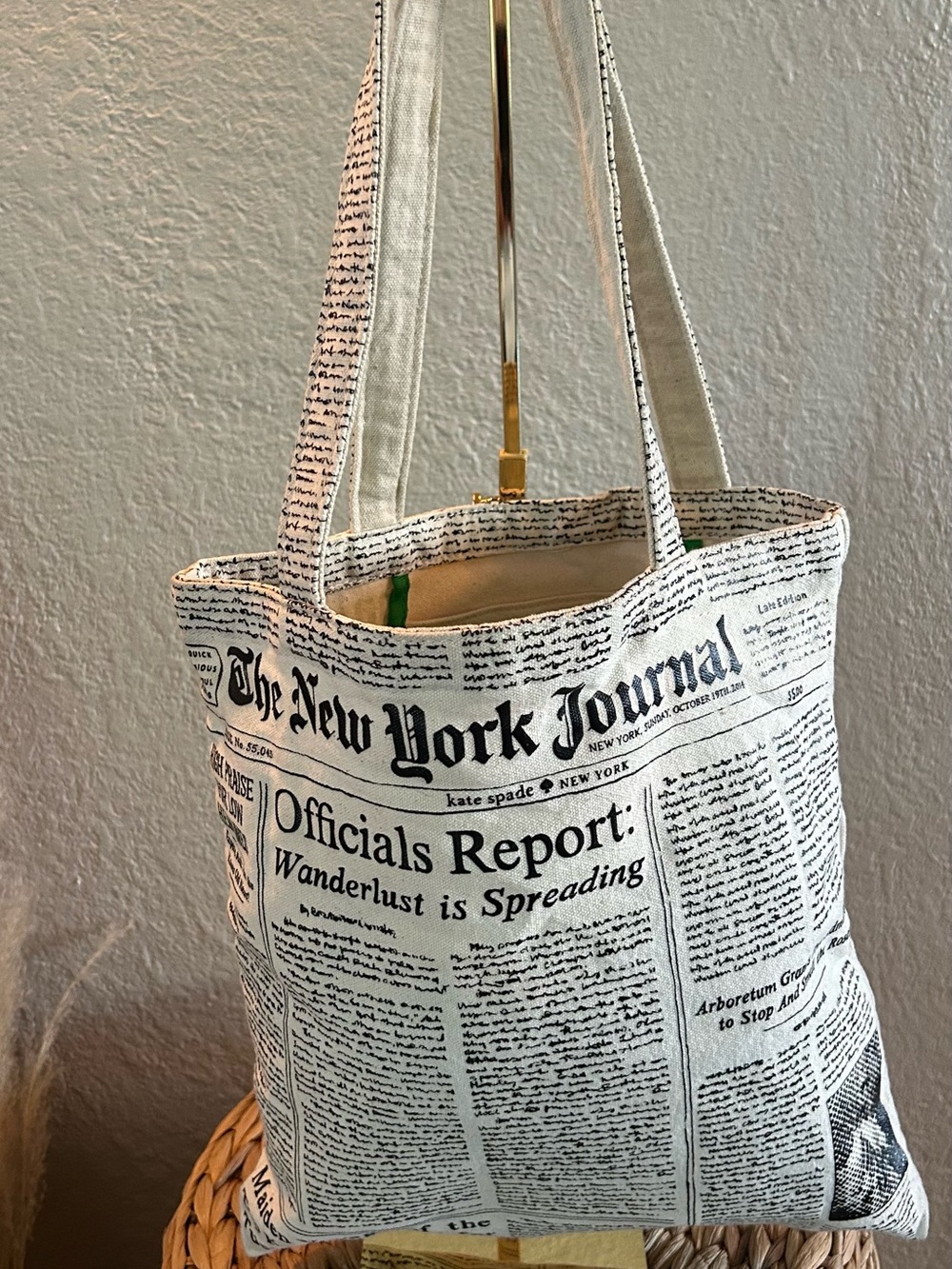 Kate Spade New York Journal Newspaper Print Canvas Tote Bag Shopper Rare